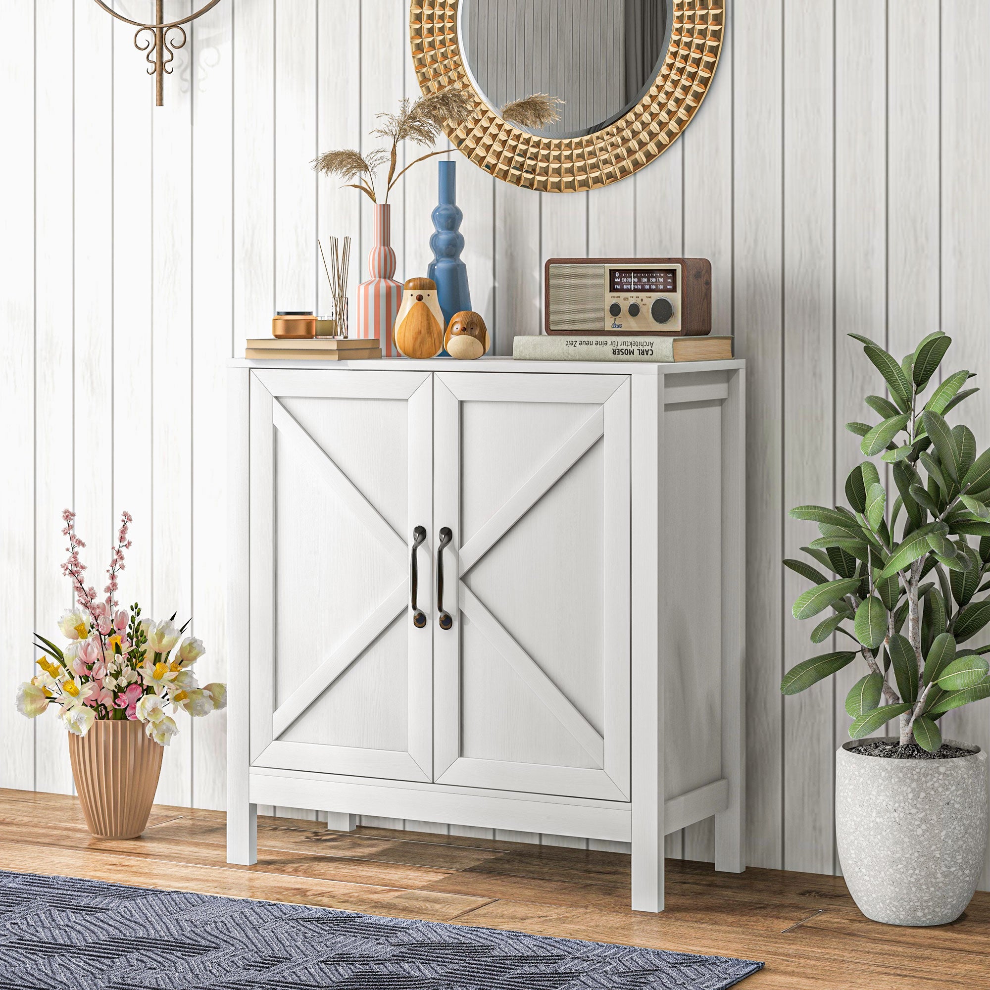 Sideboard Buffet, Kitchen Storage Cabinet with Barn Door and Adjustable Shelves, Storage Pantry, White Wood Grain Bar Cabinets   at Gallery Canada