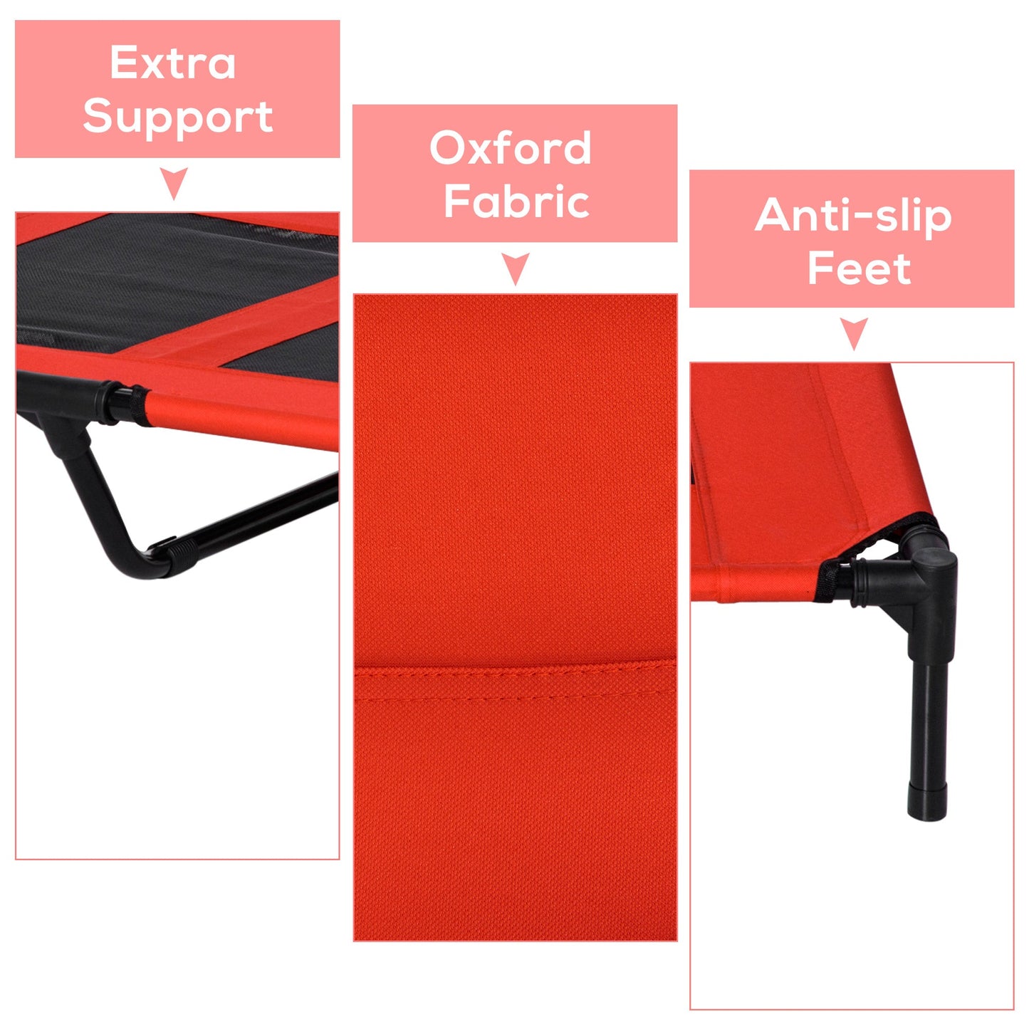 Elevated Dog Bed, Foldable Raised Dog Cot for L Sized Dogs, Indoor &; Outdoor, 36" x 30" x 7", Red Elevated Dog Beds   at Gallery Canada