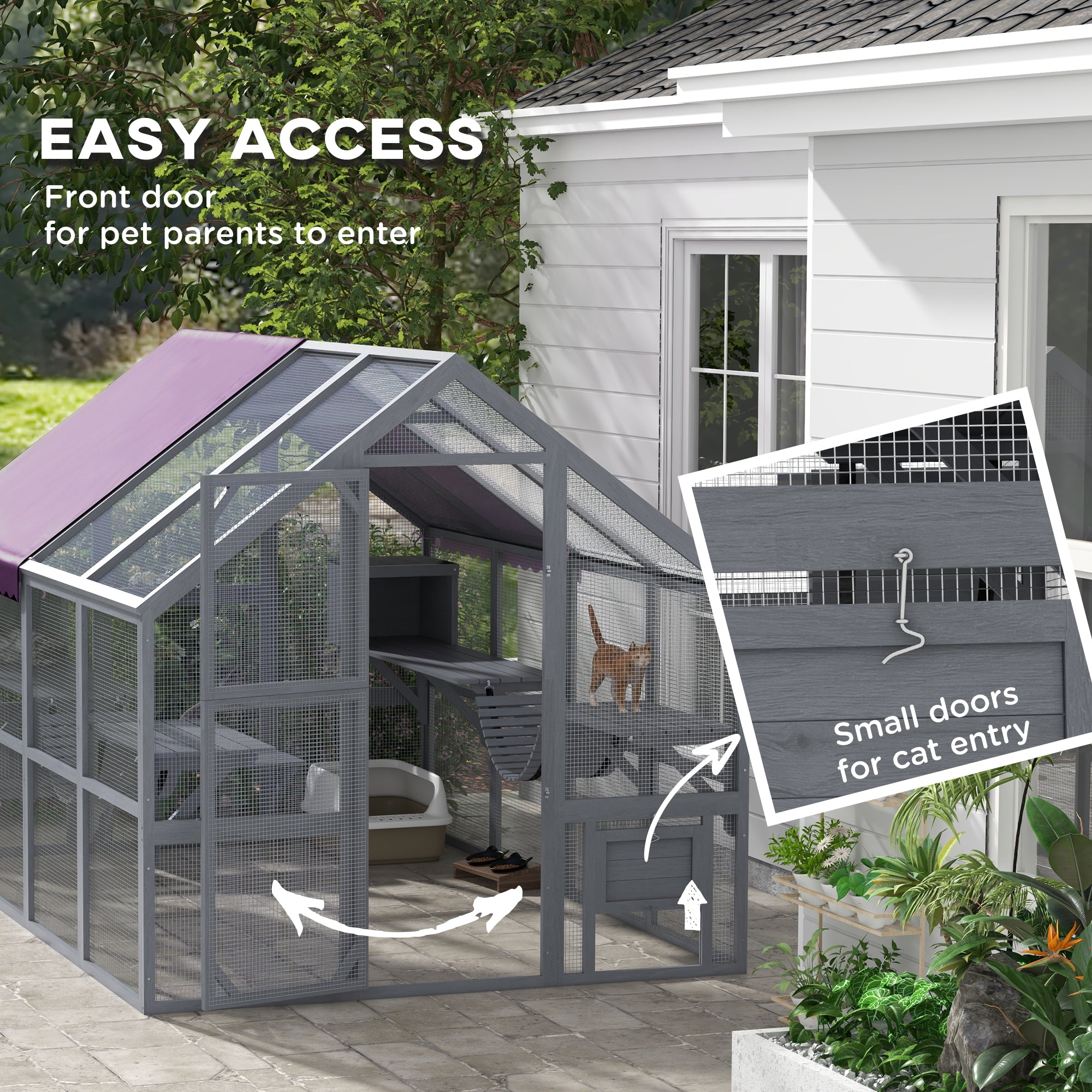 Outdoor Cat Enclosure Wooden Feral Cat House w/ Weatherproof Canopy, Bridges, Resting Boxes, Platforms, for 3-6 Cats Outdoor Cat Enclosures at Gallery Canada