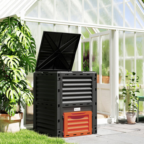 Outdoor Compost Bin Garden Container, Fast Creation of Fertile Soil Aerating Compost Box, 80 Gallon, Orange