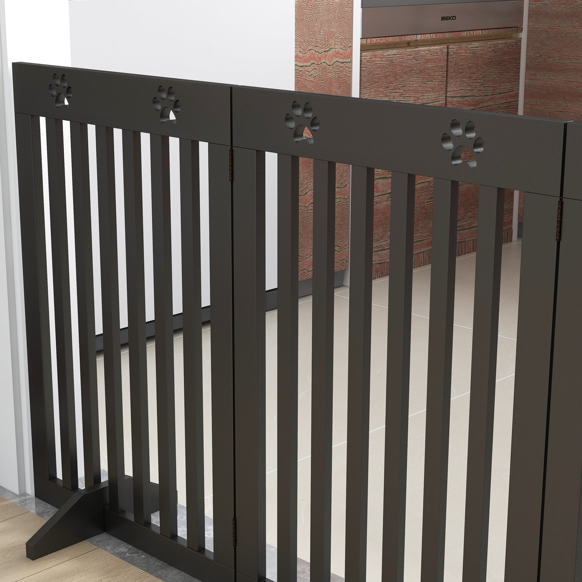 80" Extra Wide Freestanding Pet Gate with Support Feet, Black Houses, Kennels & Pens   at Gallery Canada