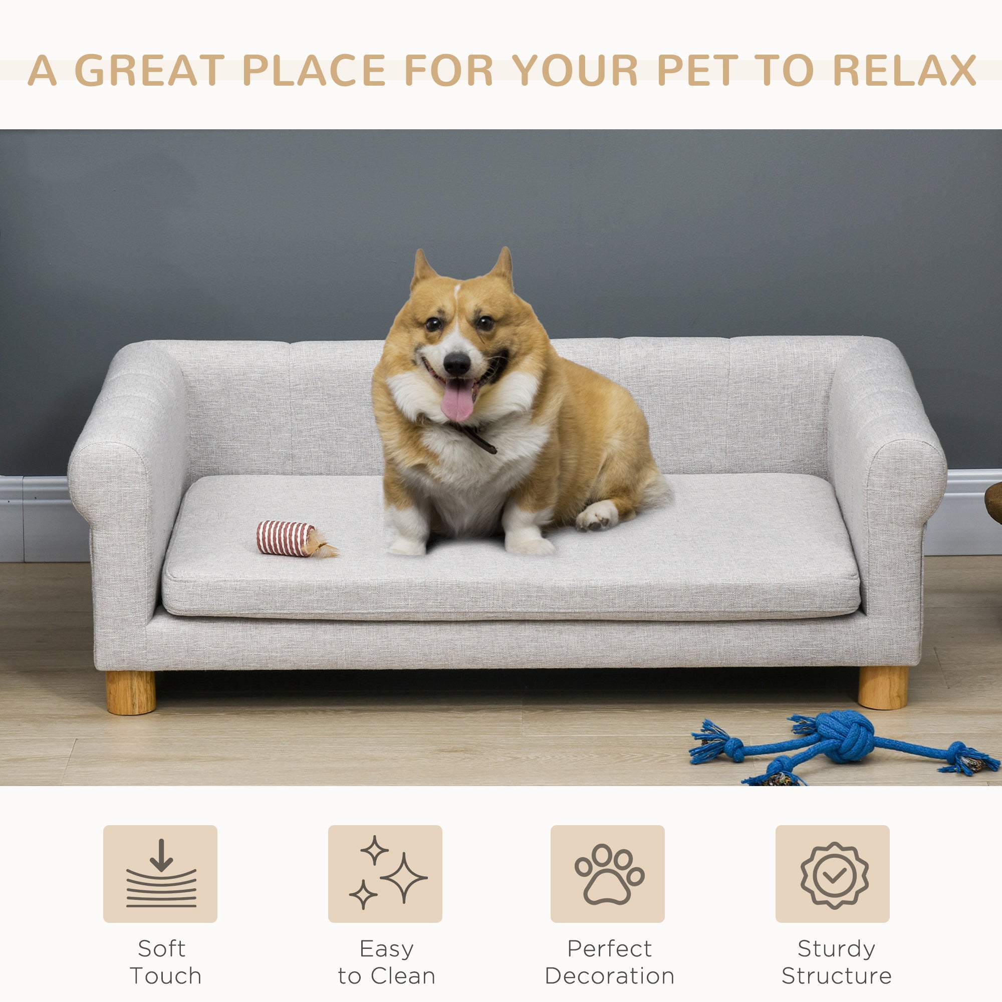 Modern Pet Sofa Cat or Medium Large Dog Bed W/ Removable Seat Cushion, Light Grey Dog Sofas at Gallery Canada