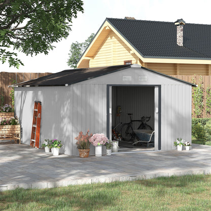 11' x 13' Garden Storage Shed w/ Foundation Kit Metal Tool Storage House w/ Double Doors White Sheds White at Gallery Canada