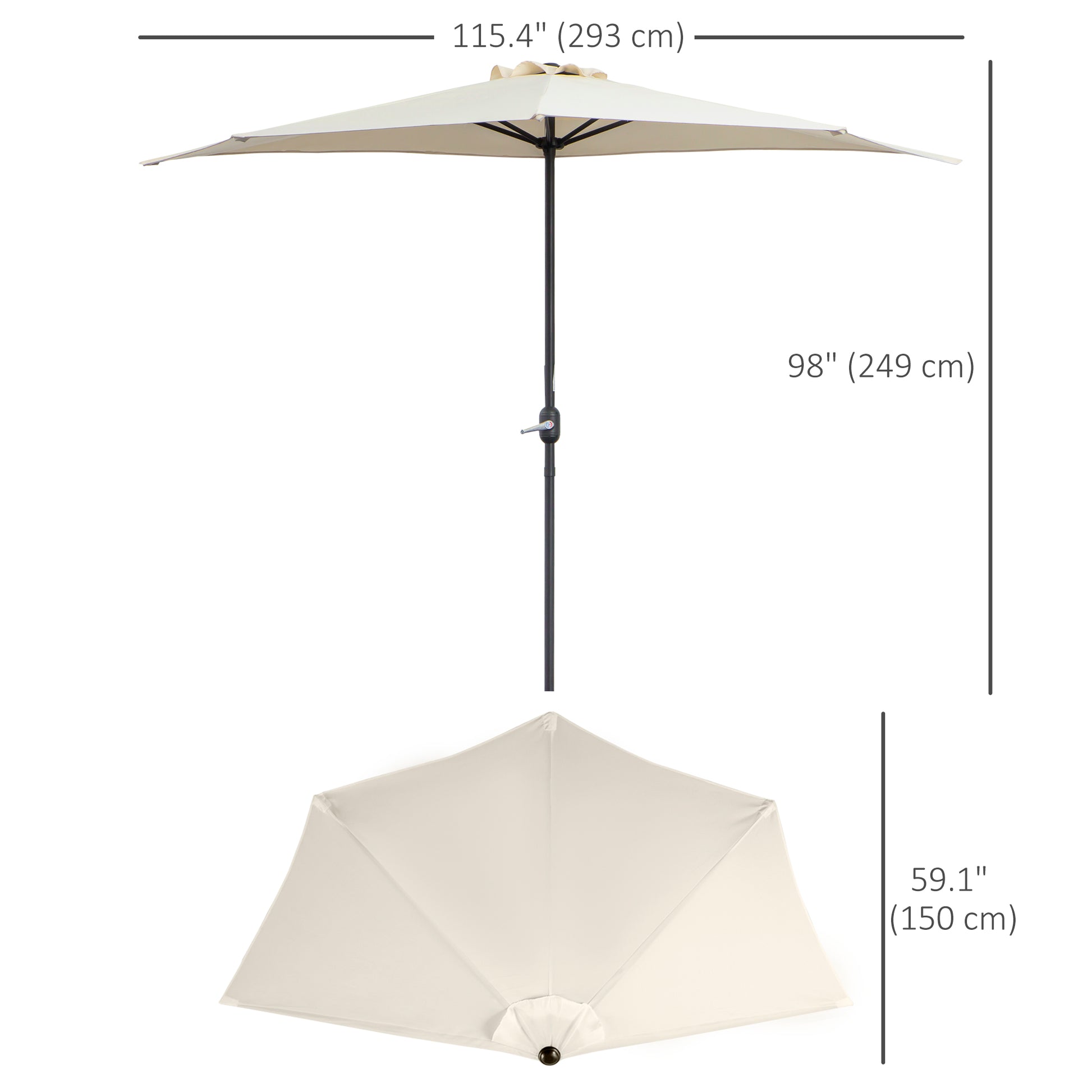 9.8ft Half Umbrella Semi Round Patio Parasol with Crank Handle, Top Vent for Garden, Balcony- NO BASE INCLUDED, Cream Sun Umbrellas   at Gallery Canada