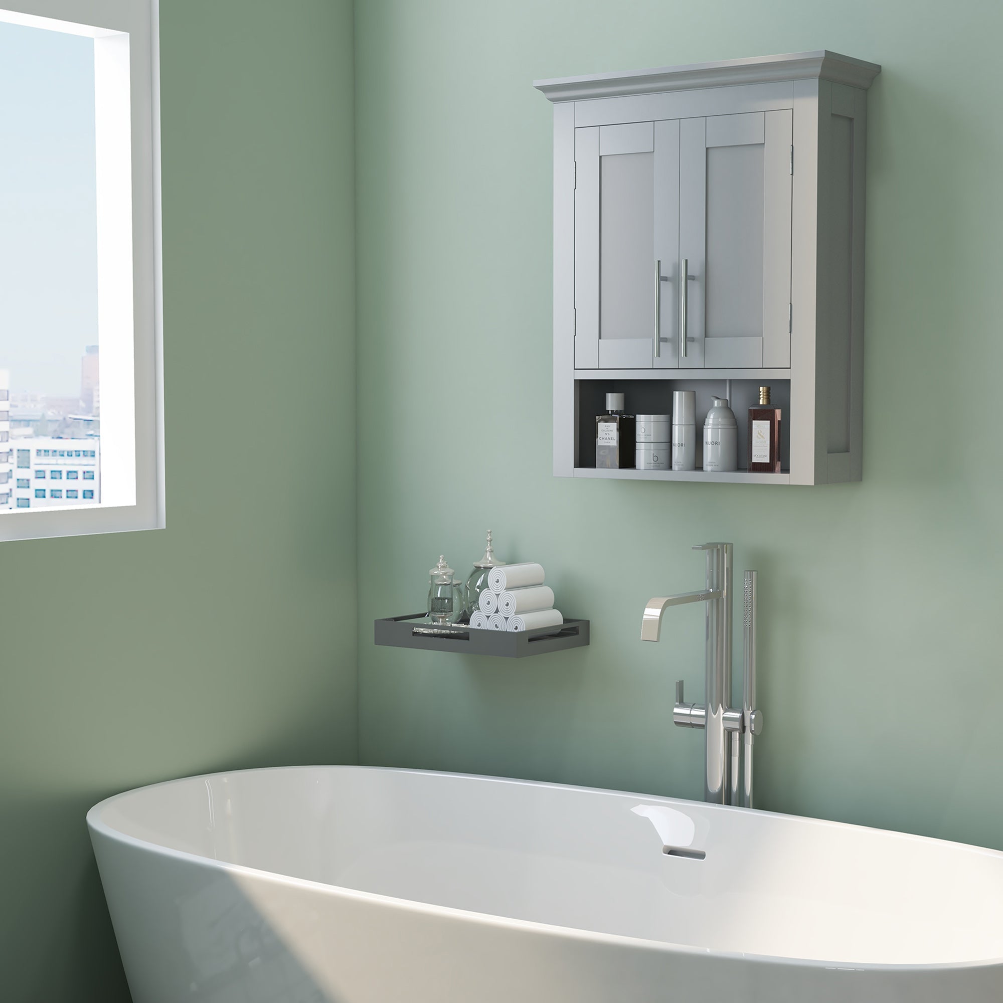 Bathroom Wall Cabinet, Medicine Cabinet, Over Toilet Storage Cabinet with Shelf for Living Room and Entryway, Grey Wall Mounted Cabinets   at Gallery Canada