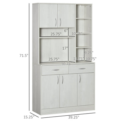 71" Kitchen Hutch with Storage Cabinet, Modern Buffet with Hutch, Cupboard with Drawers for Living Dining Room, Ash White Kitchen Pantry Cabinets   at Gallery Canada