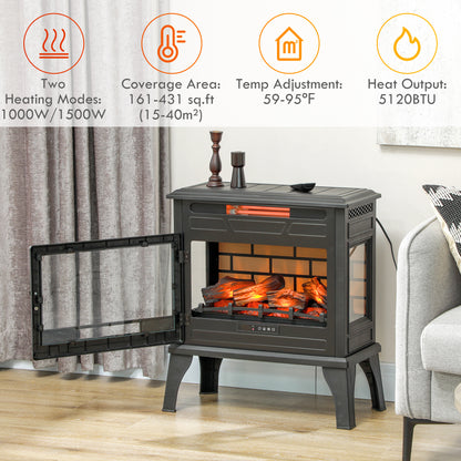 24" Electric Fireplace Stove, 1000W/1500W Freestanding Fireplace Heater with Realistic 3D Flame Effect, Remote, Black Electric Fireplaces at Gallery Canada