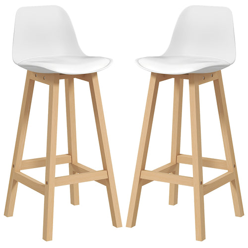 Bar Height Stools Set of 2, PU Leather Upholstered Stools for Kitchen Island, Modern Bar Chairs with Backs, White