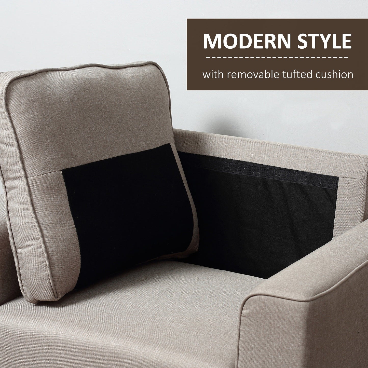 Modern Button Tufted Armchair with Thick Padding and Rubber Wood Legs, Beige Single Sofas   at Gallery Canada