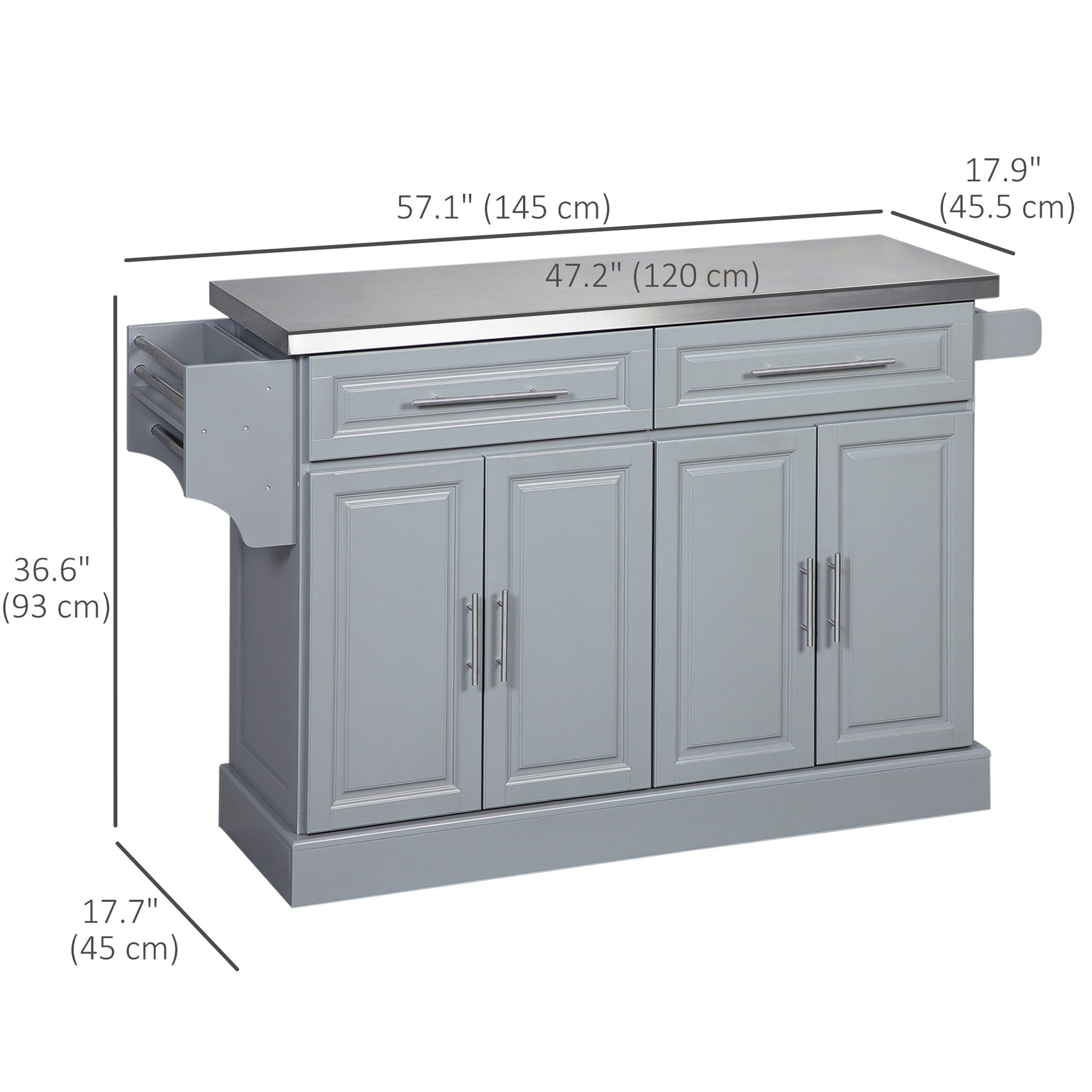 Rolling Kitchen Island with Storage and Stainless Steel Top, Kitchen Trolley with Drawers, Cabinets, Towel Rack Kitchen Islands & Kitchen Carts   at Gallery Canada