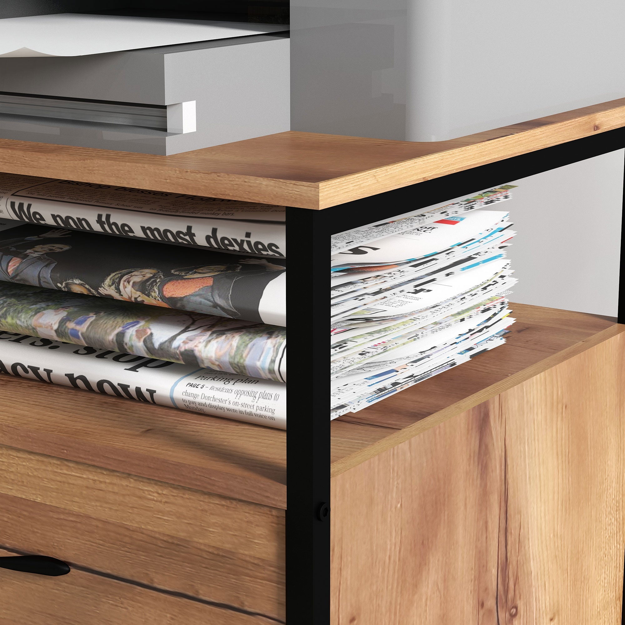 Industrial Mobile File Cabinet with 2 Drawers, Open Shelf, Hanging Bars, Rustic Brown Office Cabinets & Cupboards   at Gallery Canada