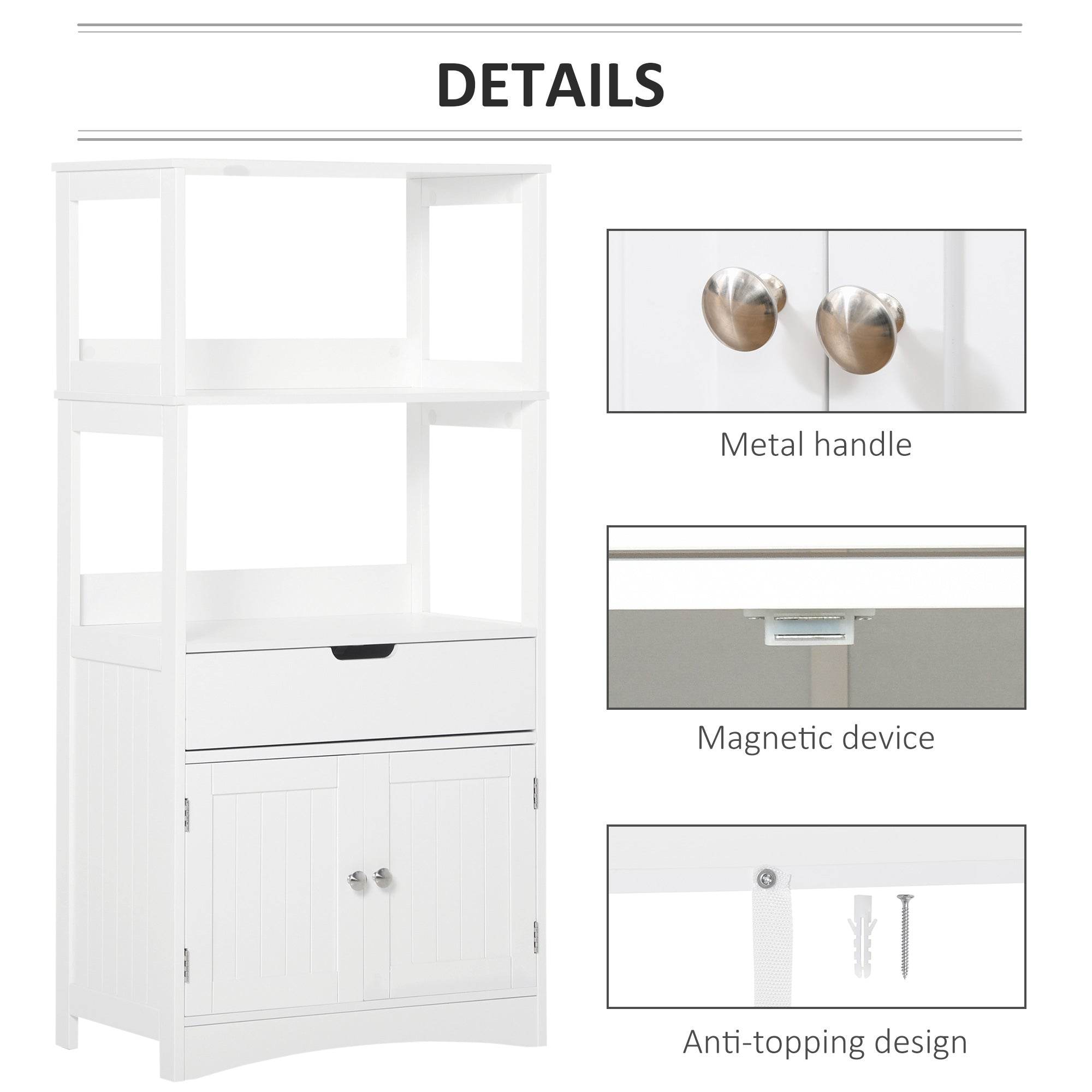 Bathroom Floor Cabinet, Free Standing Kitchen Cupboard with Shelves, Drawer and Doors, Storage Organizer for Living Room, White Bathroom Cabinets   at Gallery Canada