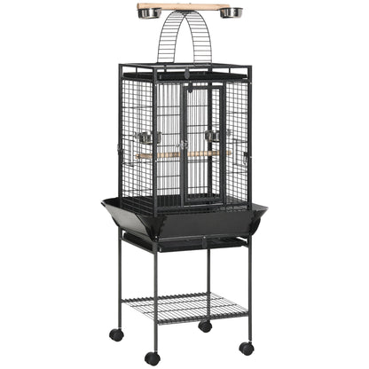 61.5 Inch Bird Cage Parakeet House for Cockatiel with Stand, Pull Out Tray, Play Top, Storage Shelf, Wood Perch, Food Container Bird Cages Grey  at Gallery Canada