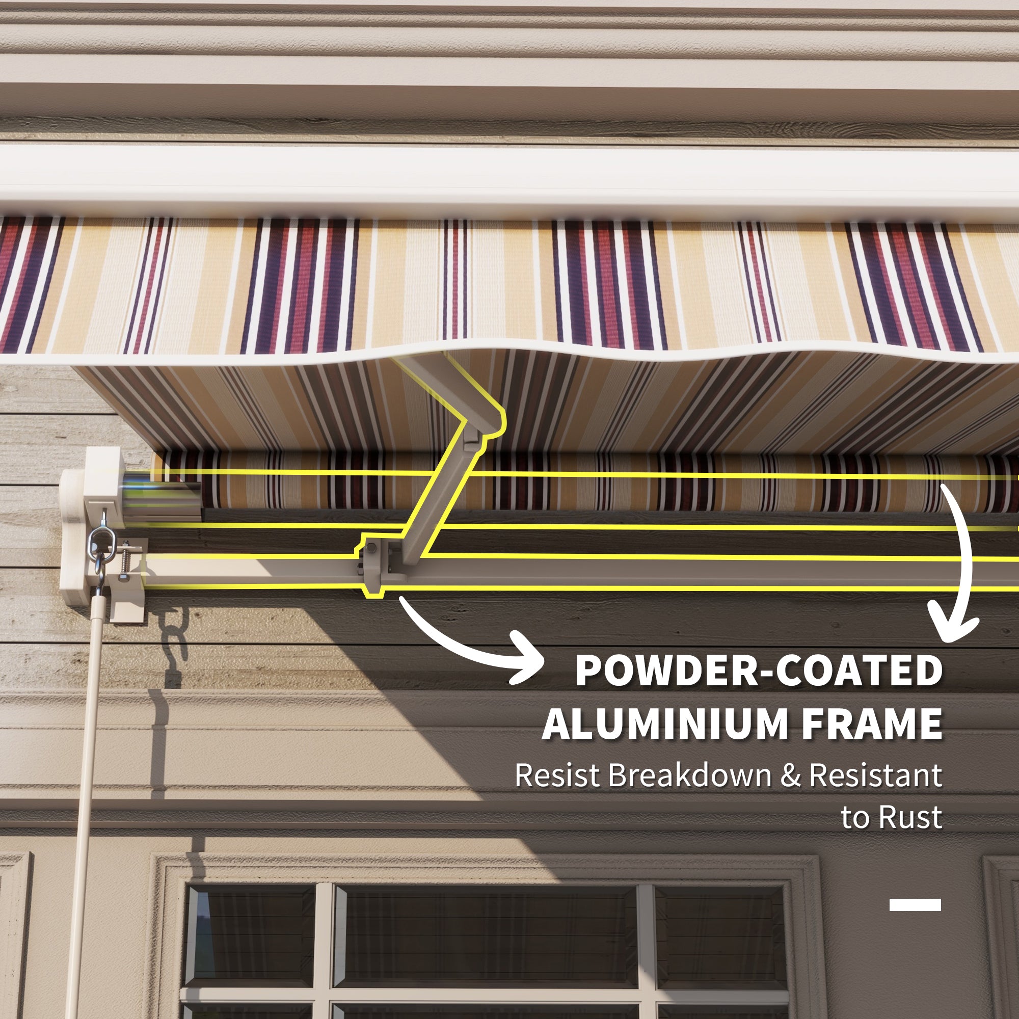 10' x 8' Manual Retractable Awning, Sun Shade Shelter Canopy, with Aluminum Frame and UV Protection for Patio Deck Yard Window Door, Red Stripe Deck Awnings at Gallery Canada