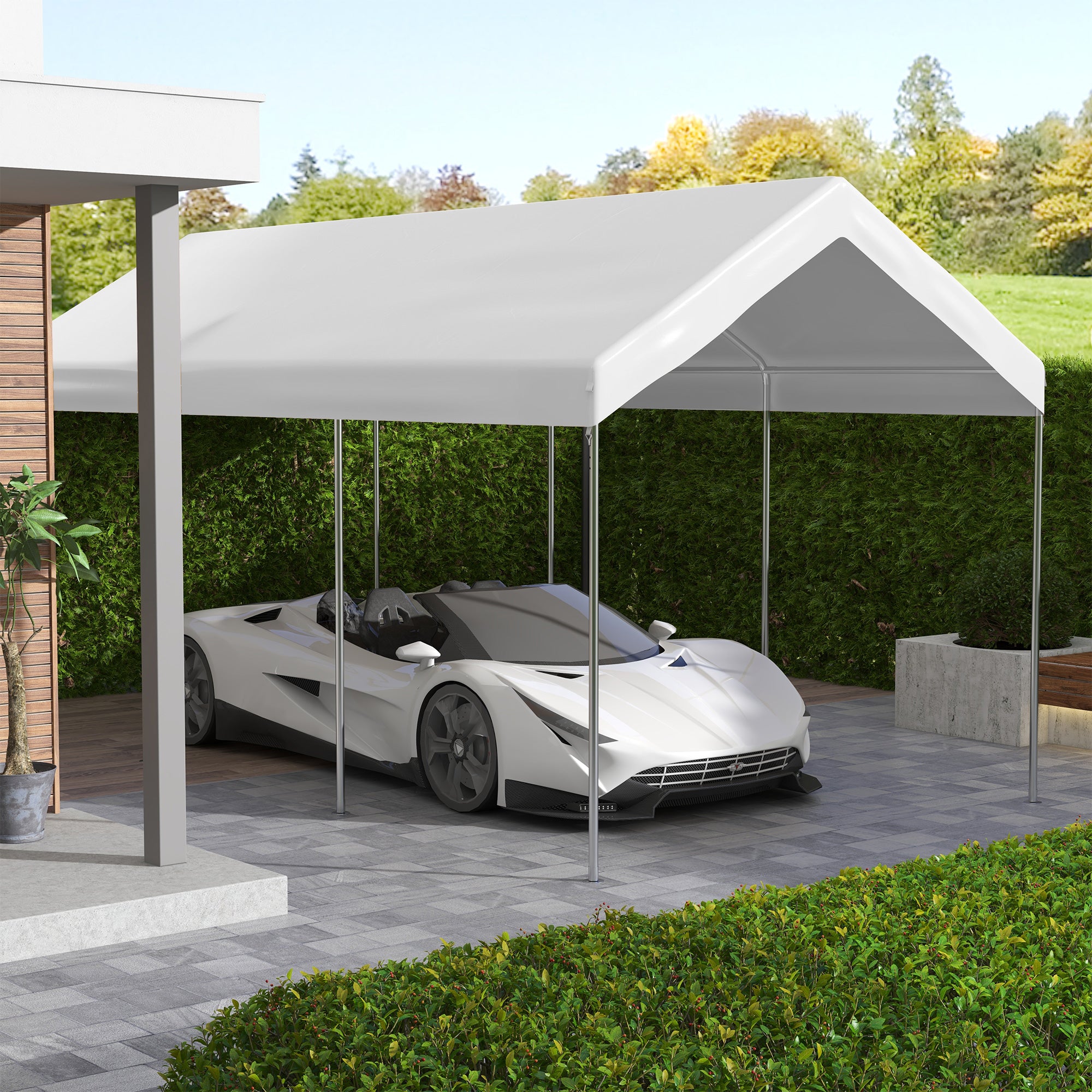 10 x 20ft Carport Replacement Canopy, UV Resistant Garage Car Cover with Ball Bungee Cords, White Gazebo Canopy Replacement at Gallery Canada