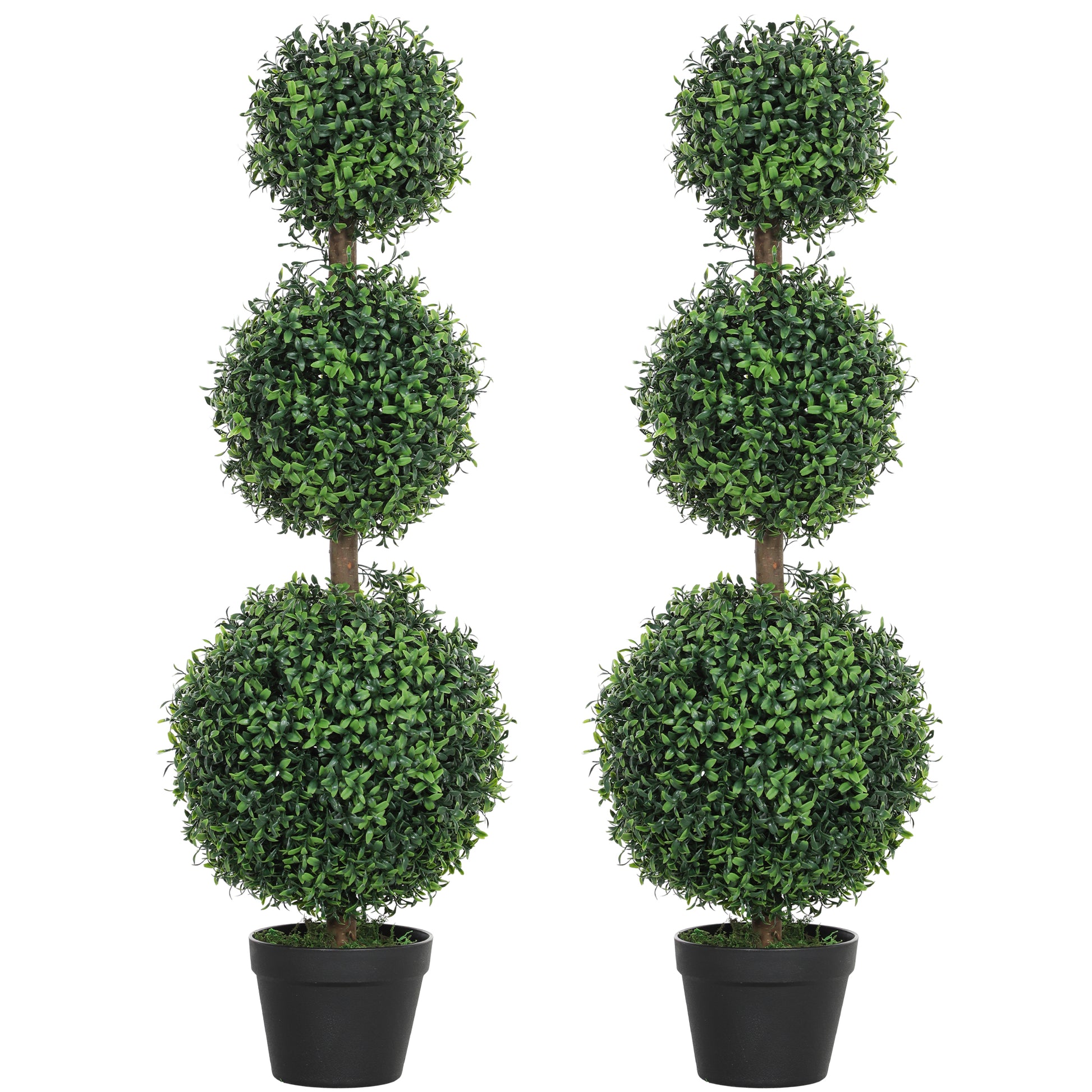 2 Pack 39.4" Artificial Trees, Boxwood Topiary Ball Trees with Pot for Indoor, Outdoor, Home Office, Living Room, Green Artificial Trees at Gallery Canada