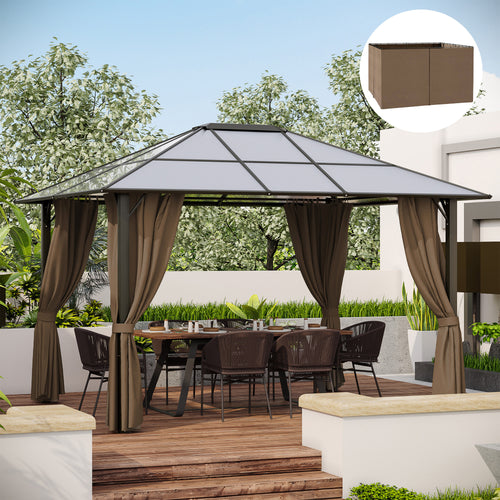 10' x 12' Universal Gazebo Sidewall Set with 4 Panels, Hooks, C-Rings Included for Pergolas &; Cabanas, Brown