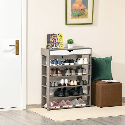 Shoe Rack, Free Standing Shoe Cabinet with Drawer and 5-tier Storage Shelf, Shoe Storage Organizer for Entryway, Grey Shoe Storage Cabinets & Racks White and Grey  at Gallery Canada