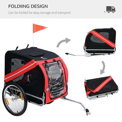 Dog Bike Trailer Pet Cart Bicycle Wagon Cargo Carrier Attachment for Travel Foldable - Red/ Black Dog Bike Trailers & Strollers   at Gallery Canada