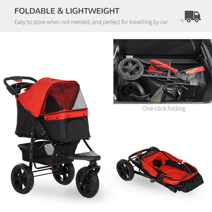 3 Wheel Folding Dog Stroller, Jogger Travel Carrier with Adjustable Canopy, Storage Brake, Mesh Window for S&;M Dogs, Red Dog Bike Trailers & Strollers   at Gallery Canada