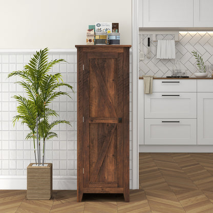 48" Farmhouse Kitchen Pantry Storage Cabinet with Barn Door, Kitchen Pantry Cabinet with Adjustable Shelves, Brown Kitchen Pantry Cabinets Brown with Wood Grain Effect  at Gallery Canada