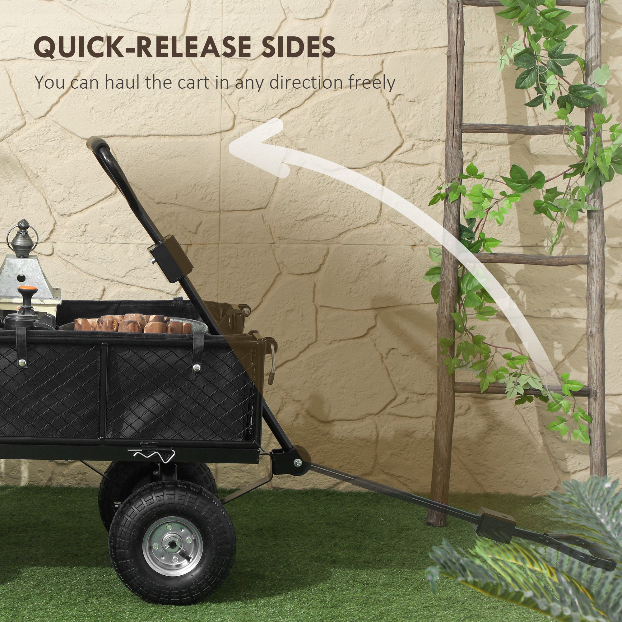 Steel Garden Cart, Utility Wagon Cart with Removable Liner, Quick-Release Sides, 10