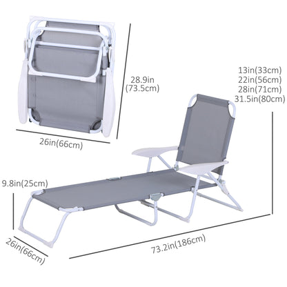 Outdoor Lounge Chair, Patio Garden Folding Chaise Lounge Sun Beach Reclining Tanning Chair with 4-Level Adjustable Backrest, Grey Lounger Chairs   at Gallery Canada