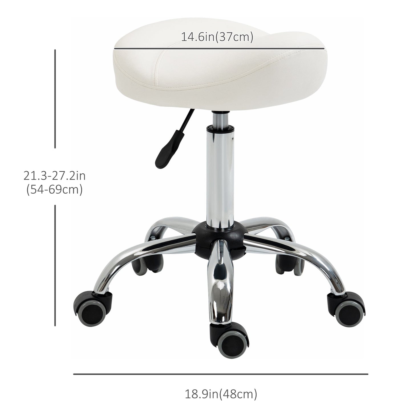 Saddle Stool, Height Adjustable Rolling Salon Chair with PU Leather for Massage, Spa, Clinic, Beauty and Tattoo, White Salon Stools   at Gallery Canada