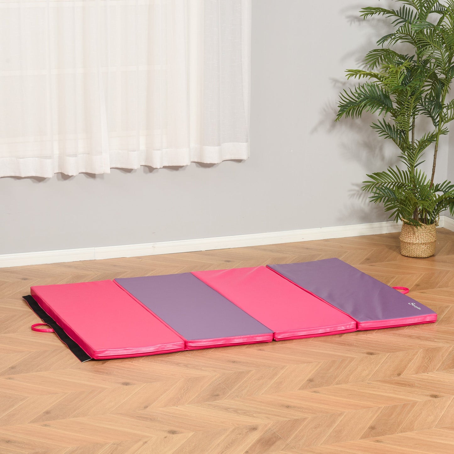 4'x6'x2'' Folding Gymnastics Tumbling Mat, Exercise Mat with Carrying Handles for Yoga, MMA, Martial Arts, Stretching, Core Workouts, Pink and Purple Gymnastics Mats   at Gallery Canada