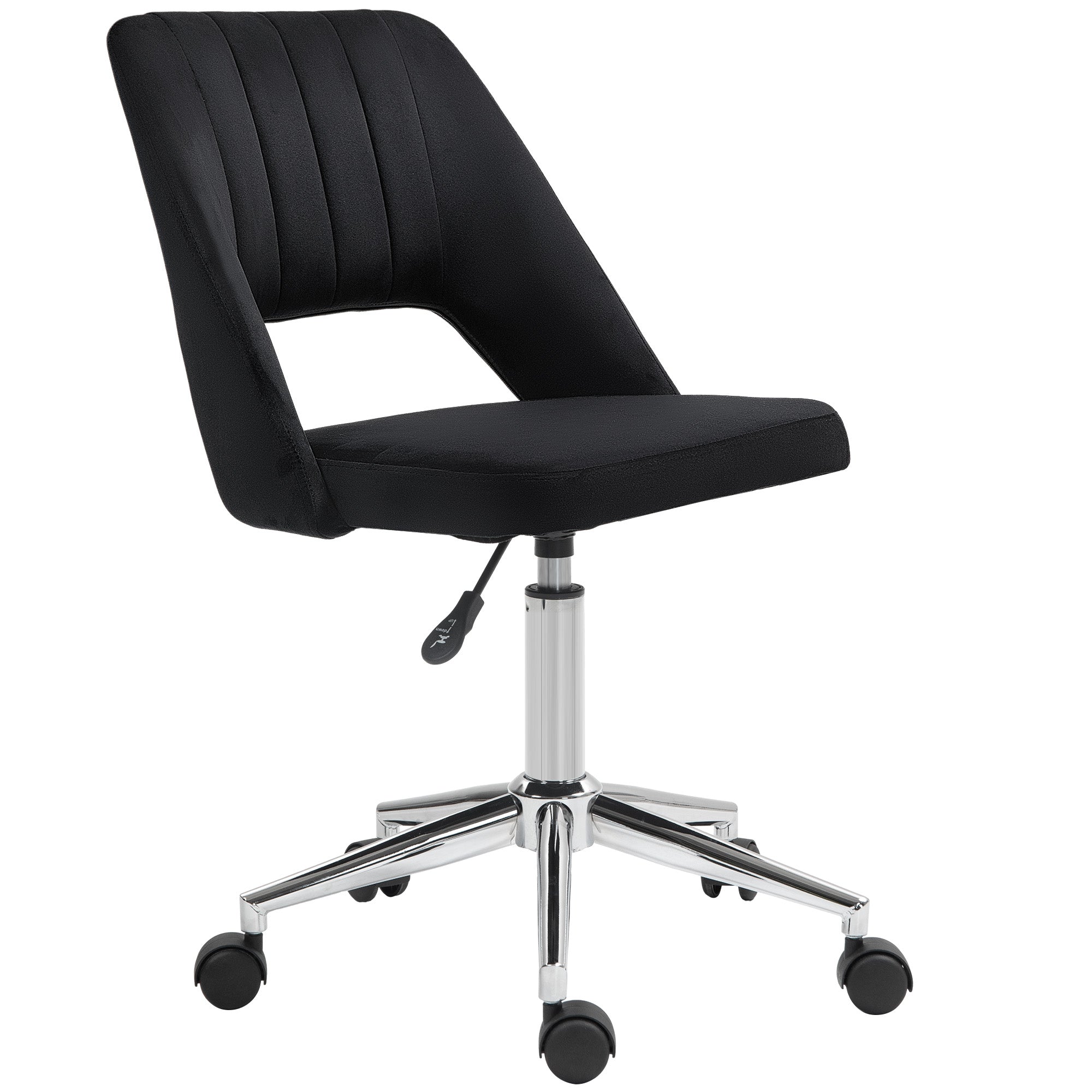 Mid Back Office Chair Velvet Fabric Swivel Scallop Shape Computer Desk Chair, Black Office Chairs at Gallery Canada