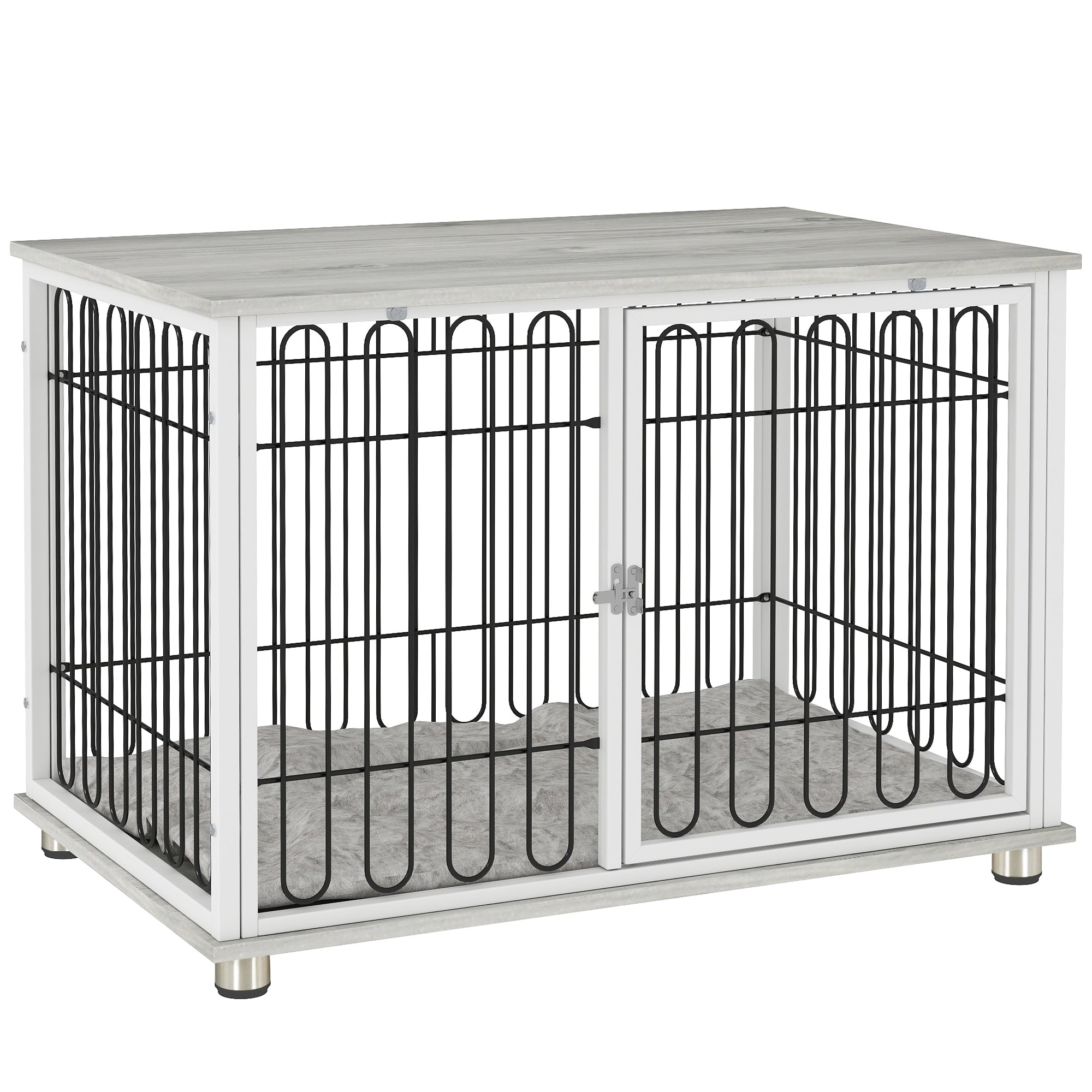 Dog Crate Furniture with Washable Cushion, Adjustable Feet for Medium Dogs, Indoor Use, Grey Houses, Kennels & Pens at Gallery Canada