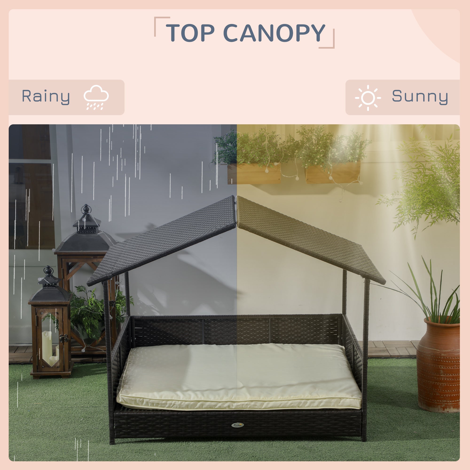 Outdoor Dog House Wicker Dog Bed with Soft Cushion Washable Cover, for Medium Large Dogs Indoor Outdoor, Cream White Houses, Kennels & Pens at Gallery Canada