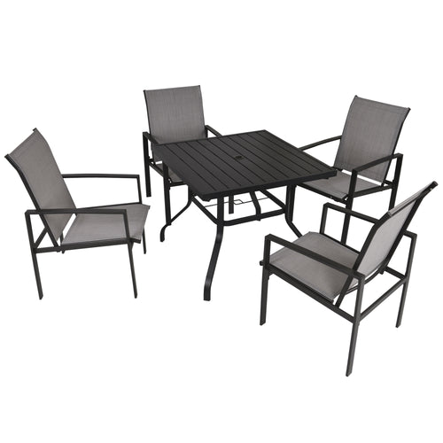 5pc Patio Garden Table Set Outdoor Furniture Dining Set w/ Metal Slat Finish and 1.75