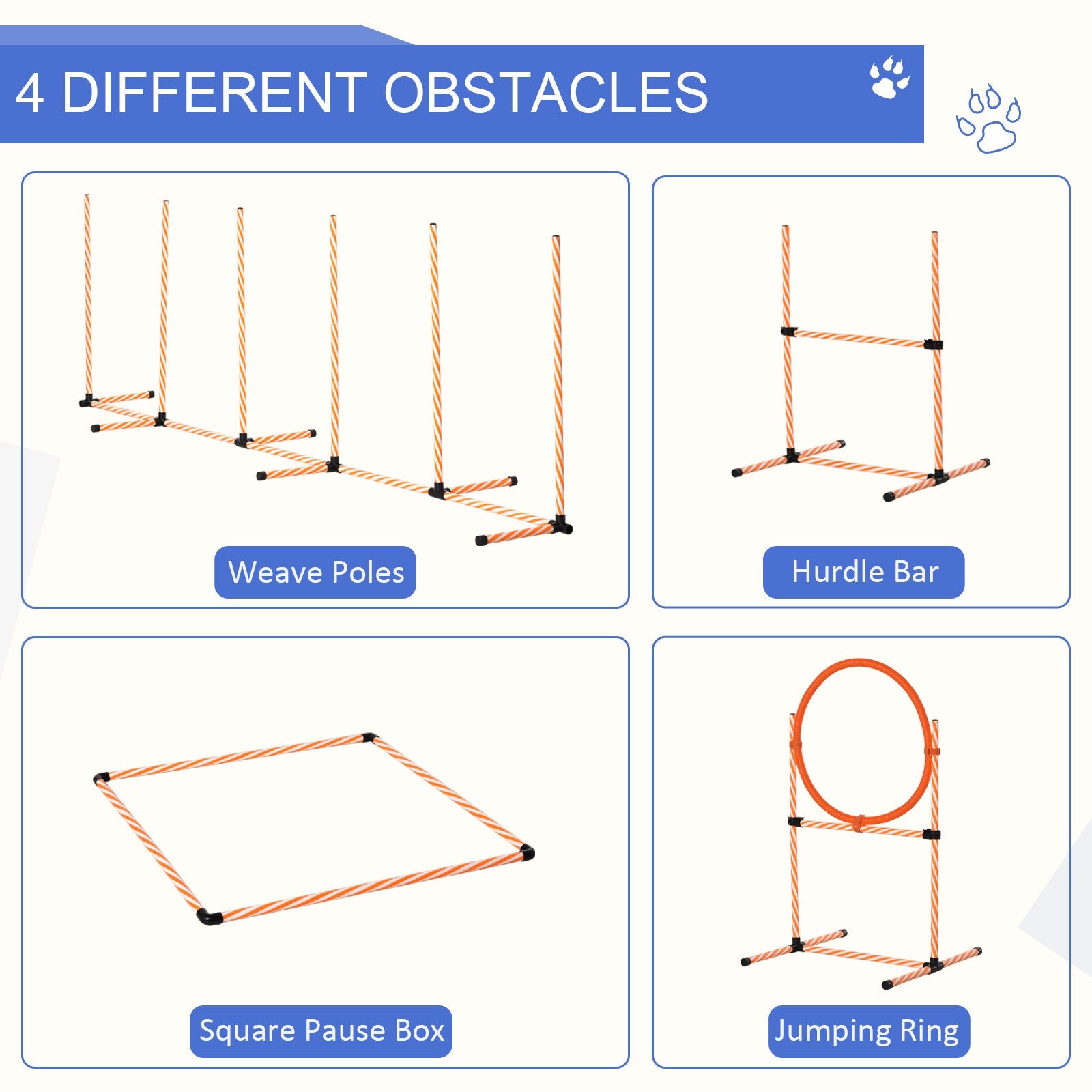 Portable 4PC Dog Agility Training Set with Adjustable Hurdles and Jump Ring, Orange Dog Agility Training Equipment   at Gallery Canada