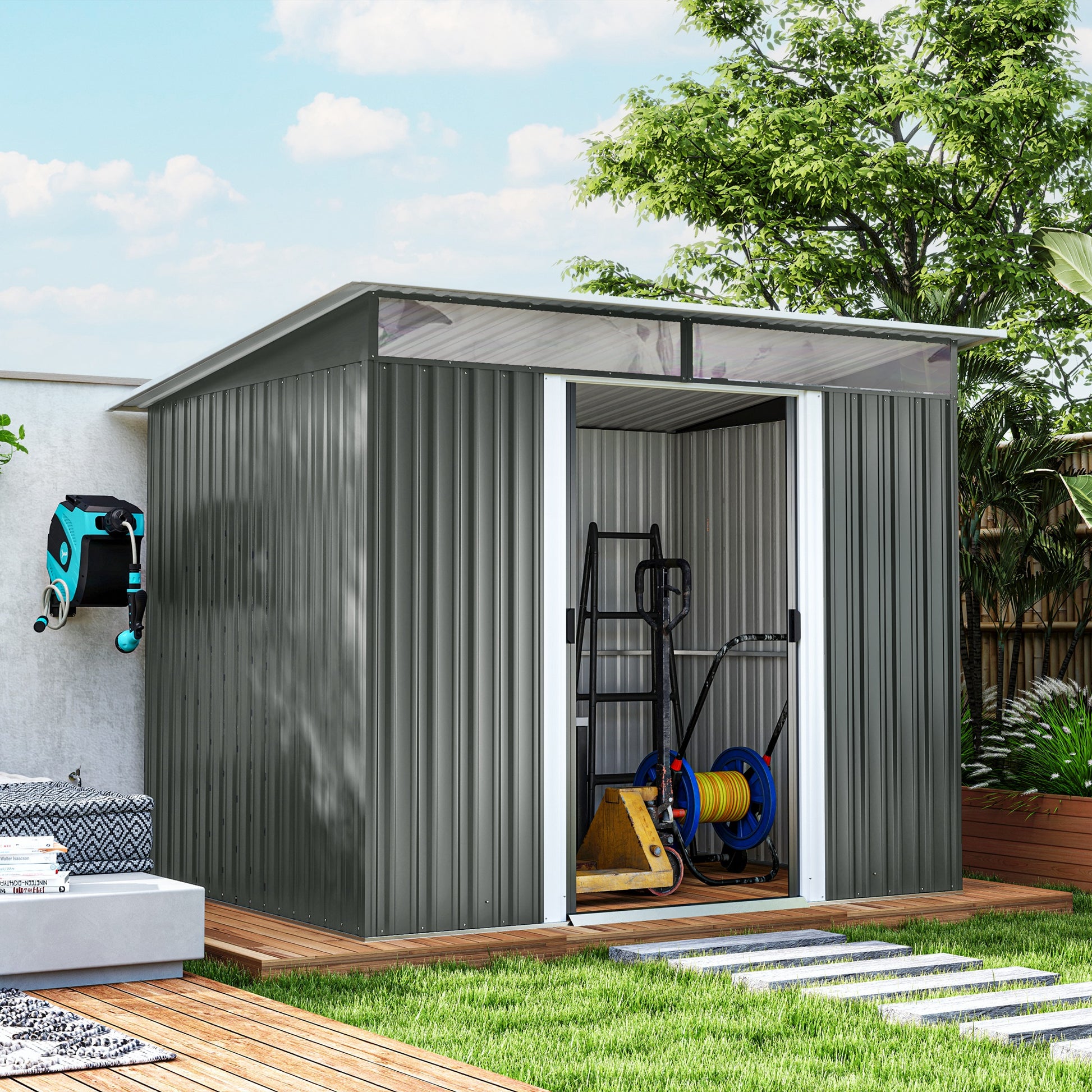 6' x 8.5' Outdoor Metal Garden Shed Utility Tool Storage Steel Backyard House, Dark Grey Sheds at Gallery Canada