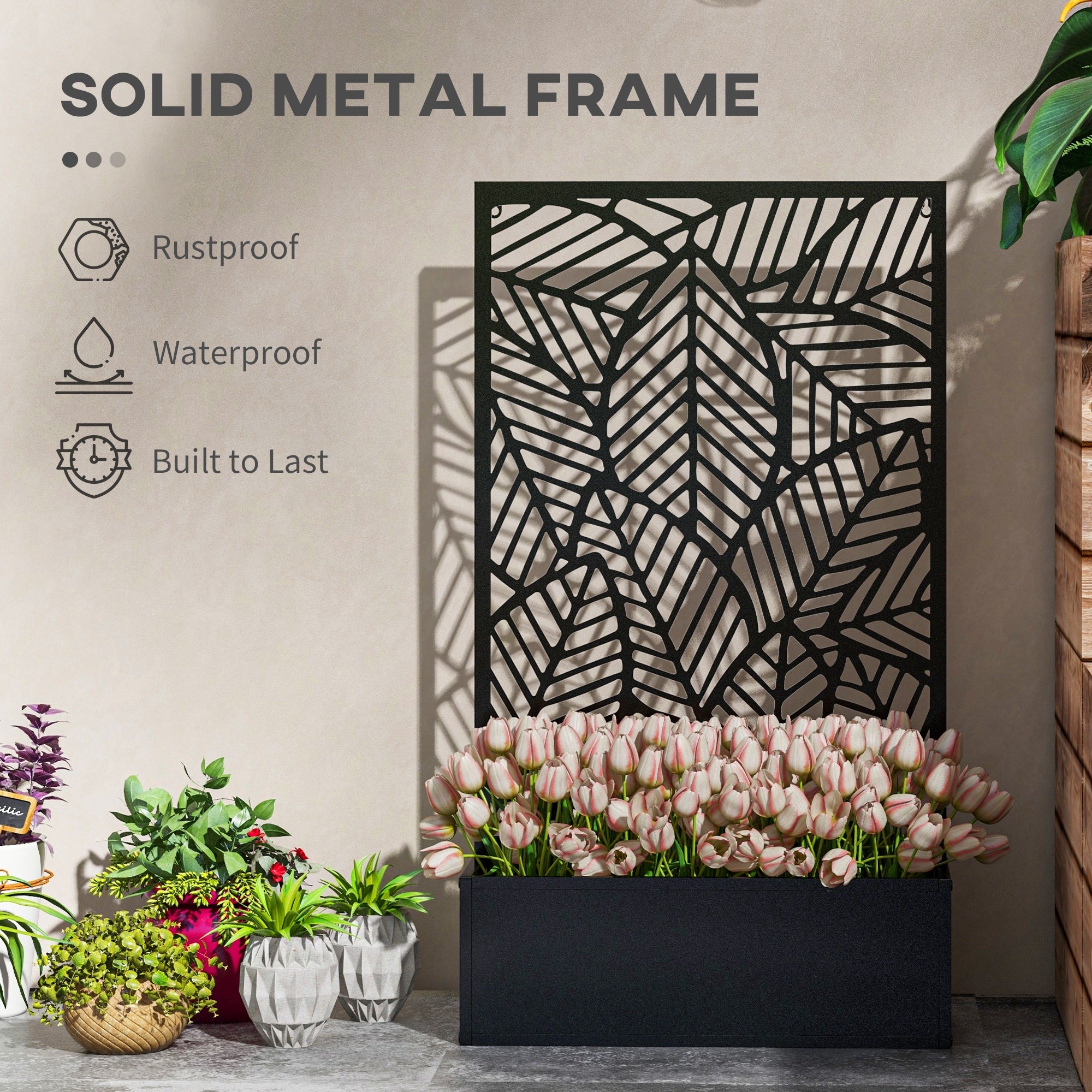 Metal Outdoor Raised Garden Bed with Privacy Screen, Privacy Panel and Planter Box, Wall-Mounted or Freestanding, Black Raised Garden Beds at Gallery Canada