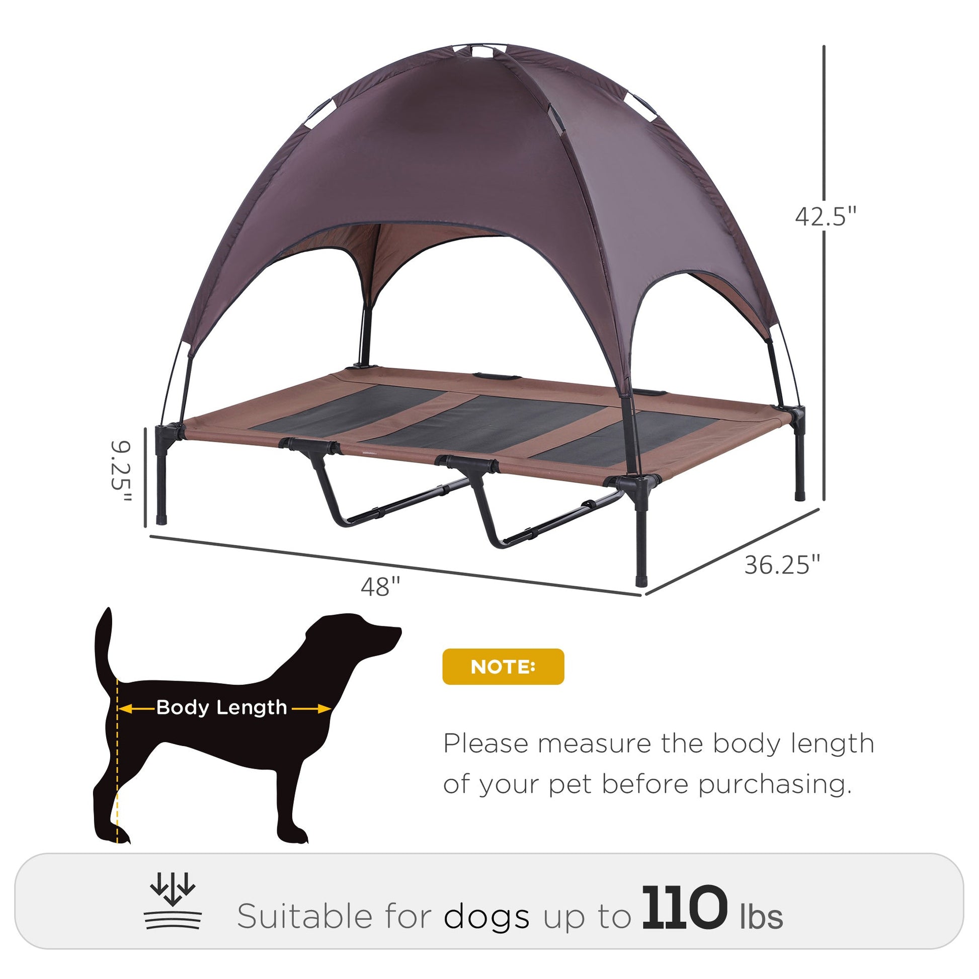 Elevated Dog Bed with Canopy, Portable Raised Dog Cot for XL Sized Dogs, Indoor &; Outdoor, 48" x 36" x 43", Coffee Elevated Dog Beds Coffee and Black  at Gallery Canada