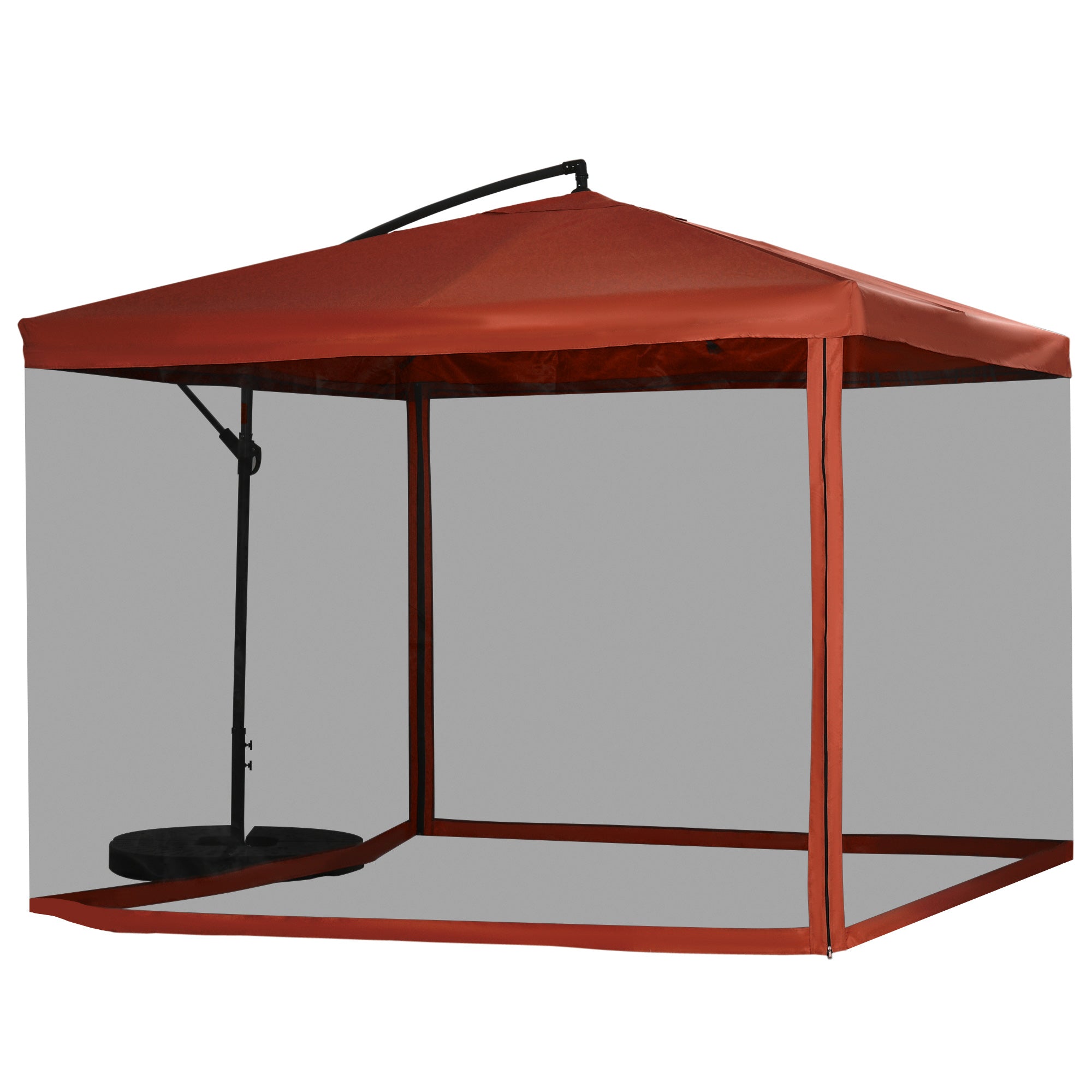 Offset Patio Umbrella with Net and Umbrella Base, Adjustable Cantilever Canopy with Cross Base, Weight Plates and 8 Ribs for Backyard, Poolside, Garden, Wine Red Cantilever Umbrellas Wine Red, Grey at Gallery Canada