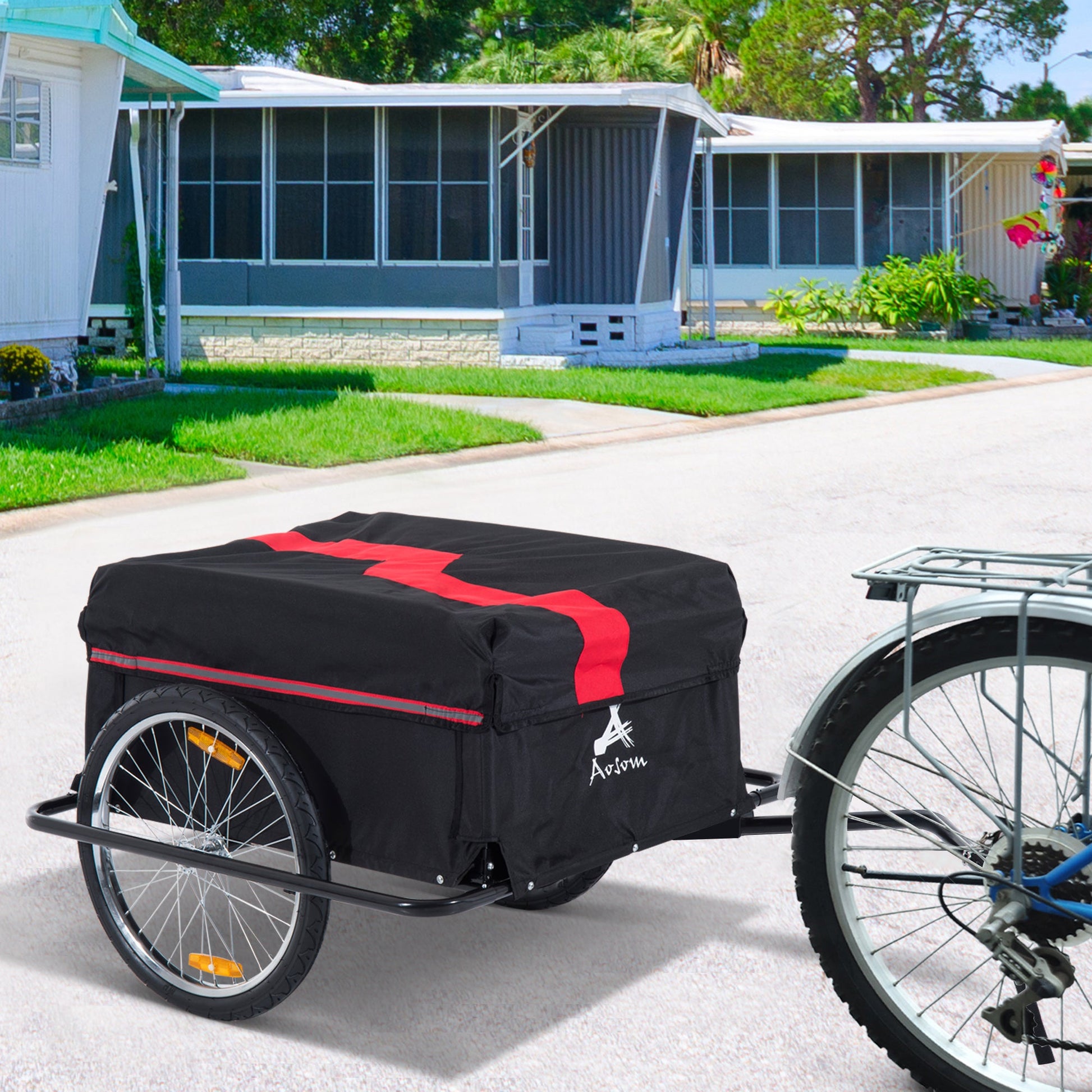 Bicycle Trailer Bike Cargo Trailer Garden Utility Cart Tool Carrier with Removable Cover, Red Bike Cargo Trailers   at Gallery Canada