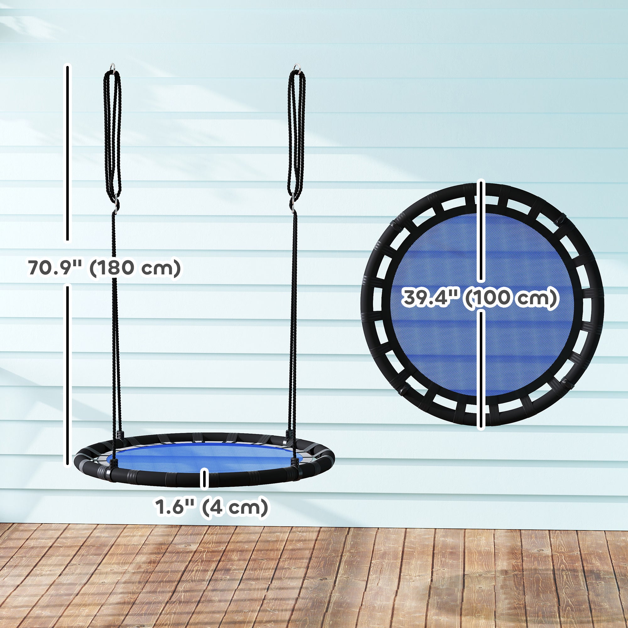 39 inch Saucer Tree Swing Set for Kids with Adjustable Hanging Ropes for Outdoor, Backyard, Navy Blue Gym Sets & Swings at Gallery Canada