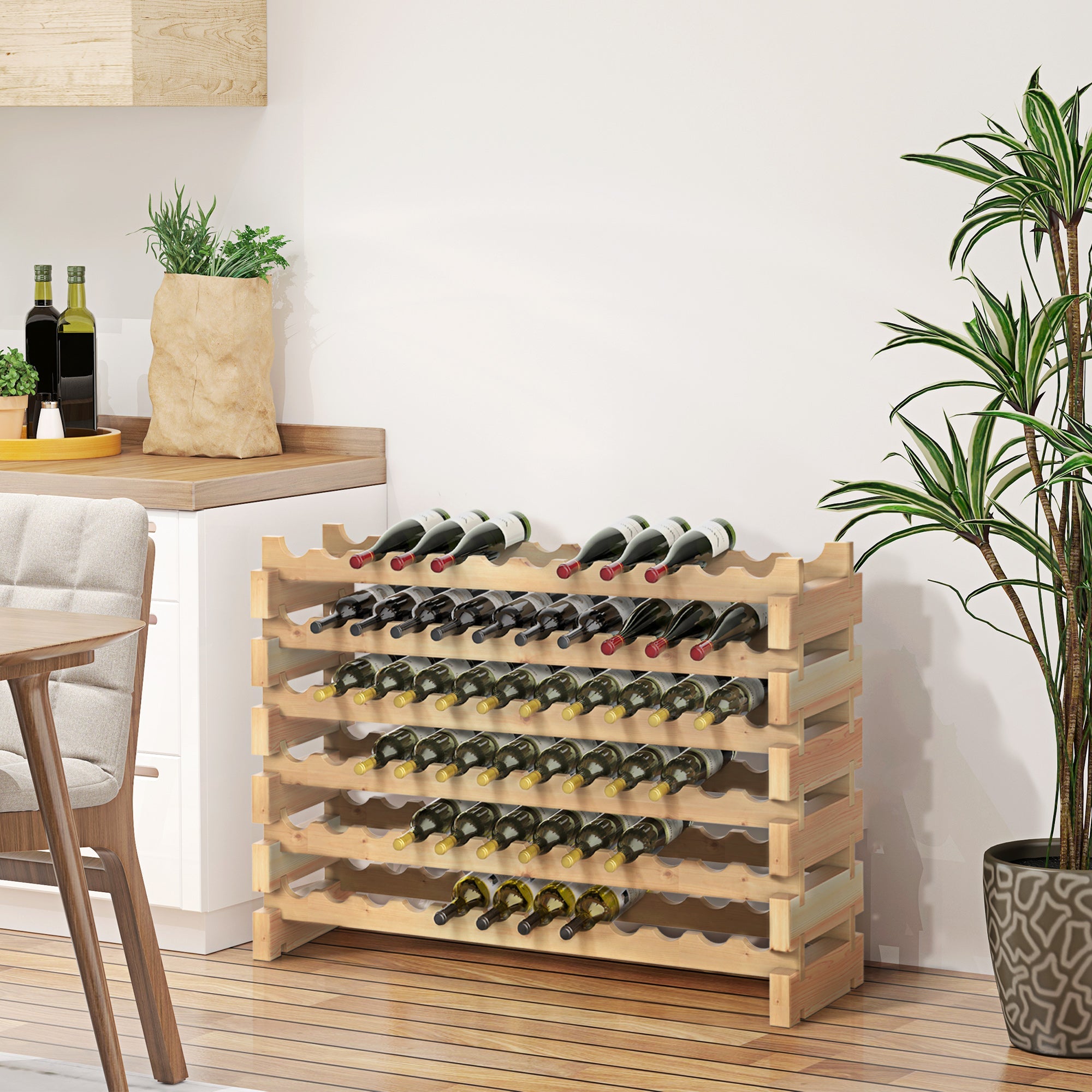 72 Bottle Wine Rack Wood Wine Rack Holder 6 Tier Bottle Shelves, Natural Wine Racks   at Gallery Canada