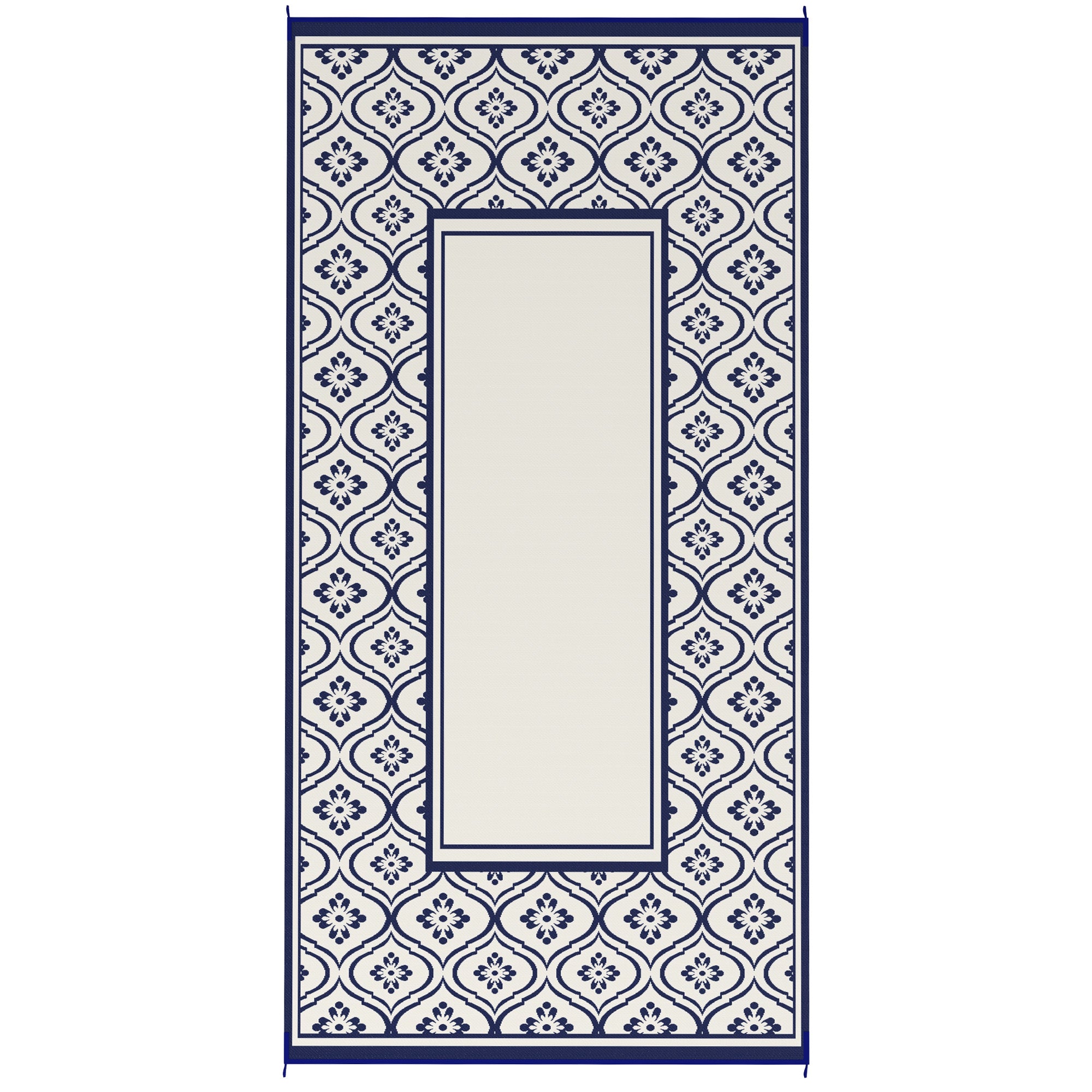 9' x 18' Outdoor RV Rug, Reversible Patio Floor Mat with Carry Bag, Gourd Border, Blue and White Garden Decor Blue and White at Gallery Canada