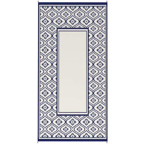 9' x 18' Outdoor RV Rug, Reversible Patio Floor Mat with Carry Bag, Gourd Border, Blue and White
