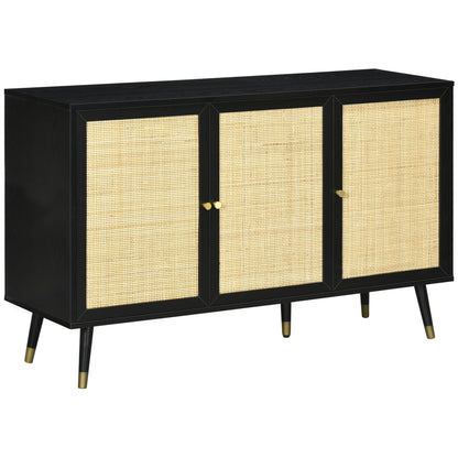 Boho Kitchen Sideboard, Rattan Door Buffet Cabinet with Storage Shelves and Wood Legs, Black Bar Cabinets Multi Colour  at Gallery Canada