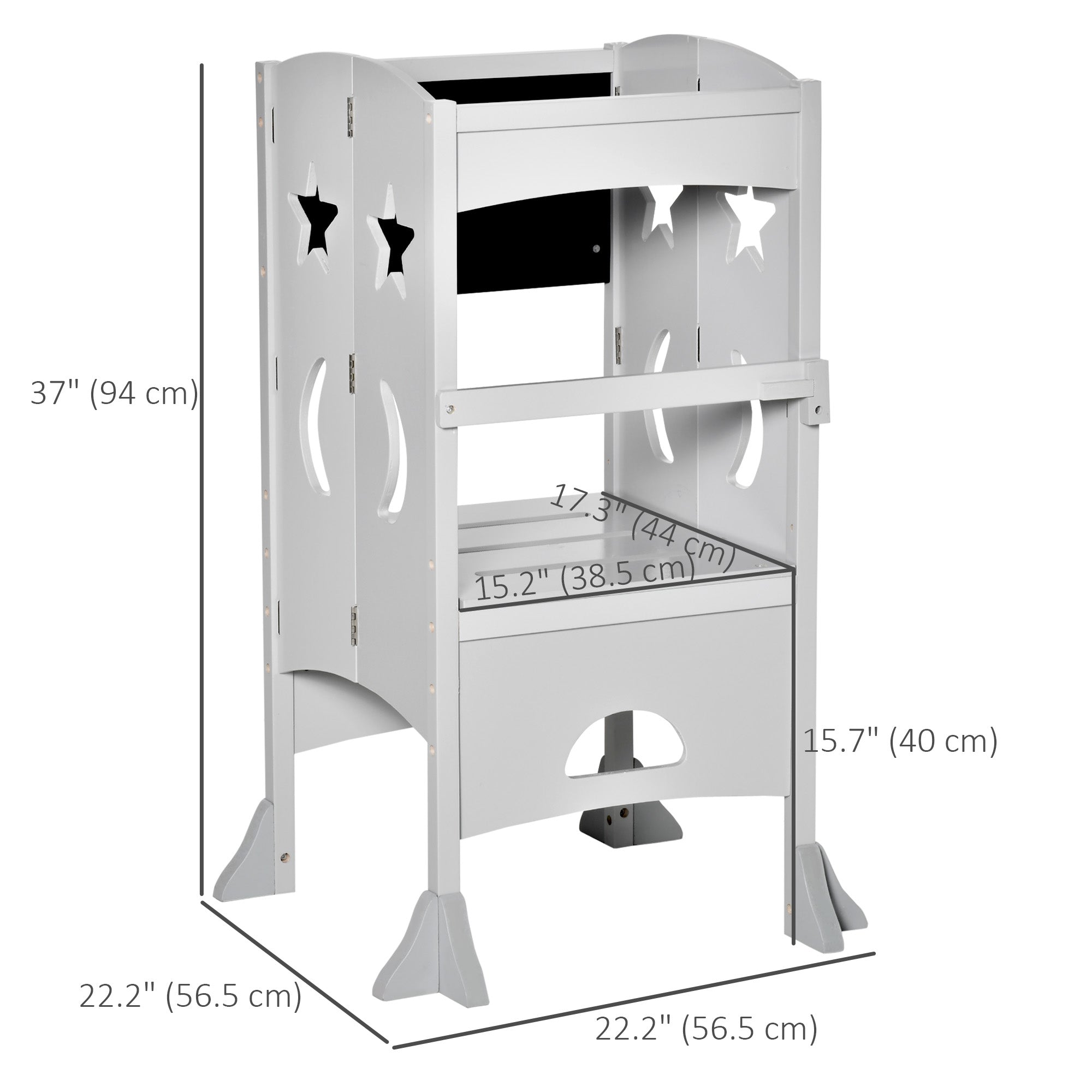 Kids Kitchen Helper Foldable Step Stool Toddler Kitchen Stool with Blackboard Lockable Handrail for 3-6 Years old Grey Toddler & Kids Step Stools at Gallery Canada