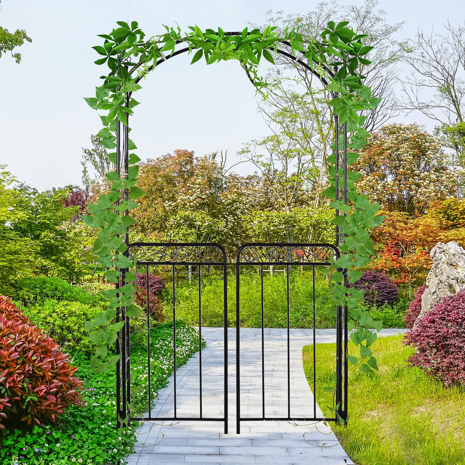 7' Metal Garden Arbor Arch with Scrollwork Doors for Ceremony, Weddings, Party, Backyard, Lawn Garden Arches at Gallery Canada