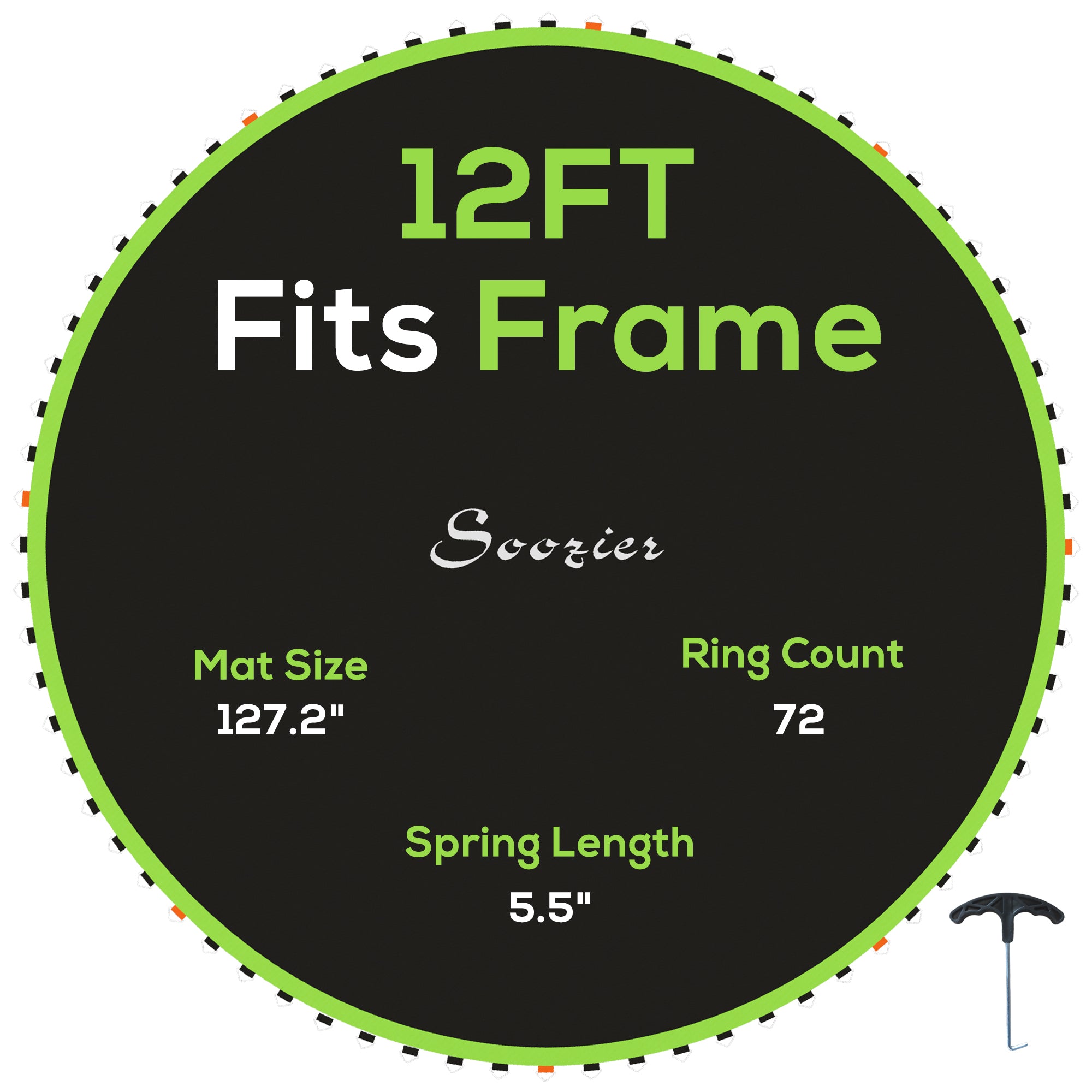 Trampoline Mat Replacement with Spring Pull Tool and 72 V-Hooks, Fits 12ft Trampoline, Using 5.5