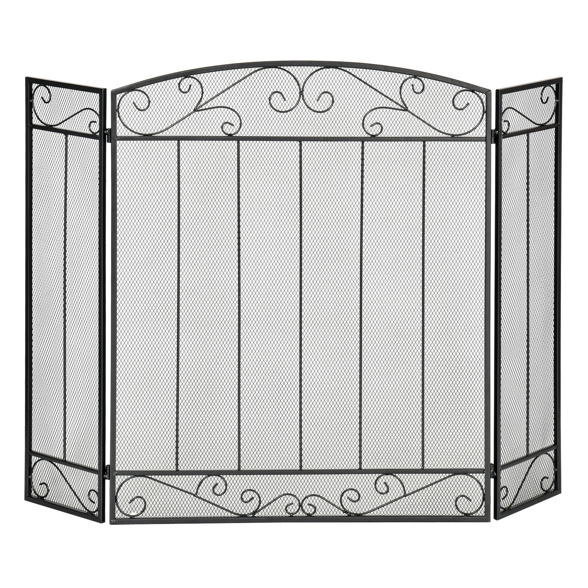 3-Panel Folding Fireplace Screen, Steel Mesh Fire Spark Guard Cover with Decorative Vine Pattern for Living Room Indoor Decor, 41.25