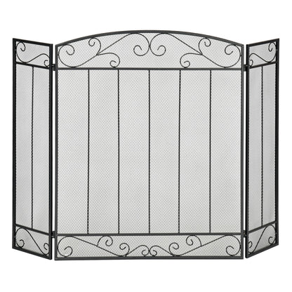 3-Panel Folding Fireplace Screen, Steel Mesh Fire Spark Guard Cover with Decorative Vine Pattern for Living Room Indoor Decor, 41.25" x 31.75", Black Fireplace Screens Black at Gallery Canada