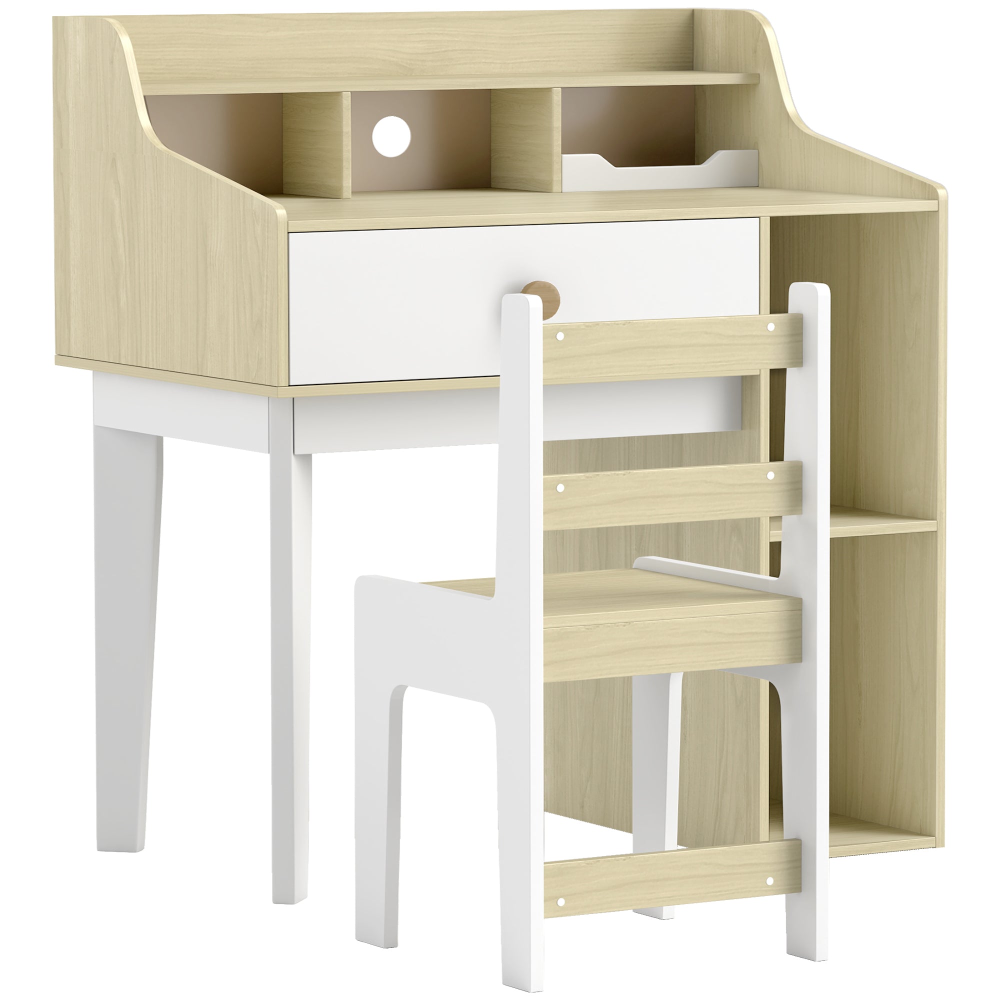 Kids Desk and Chair Set with Storage Shelves, Drawer, for 3-10 Years, White Kids Desk Sets White, Nature wood at Gallery Canada
